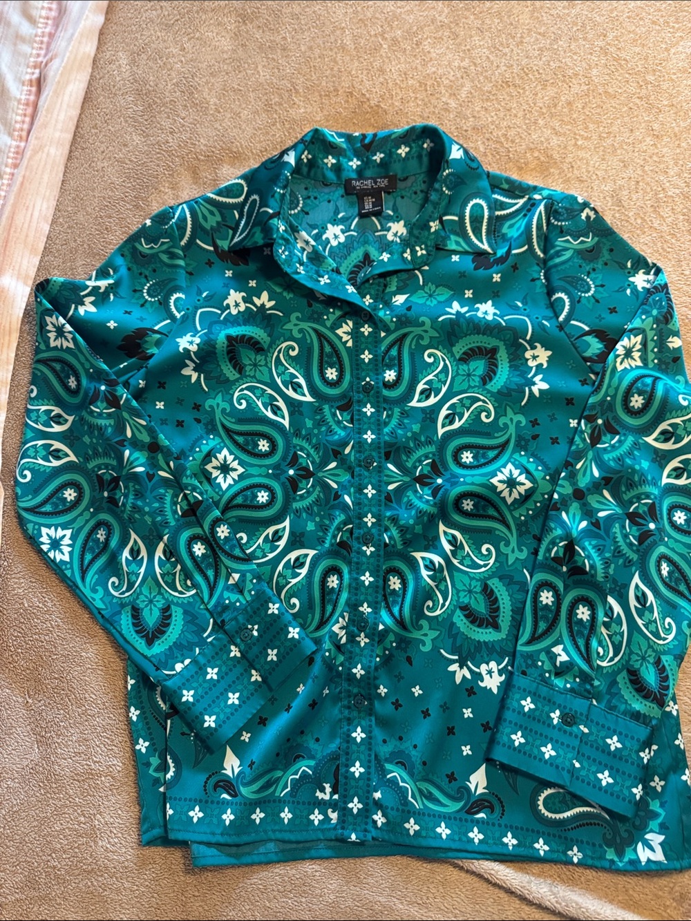 Rachel Zoe Teal & Green Paisley Button-Down Shirt